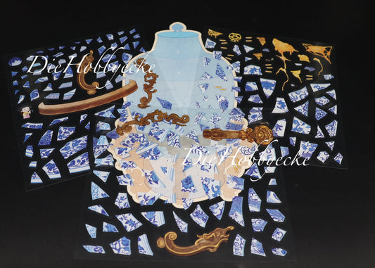 3D Scene Sticker Puzzle blaue chinesische Vase mit Sockel