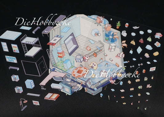 3D Scene Sticker blauer Schlafsaal