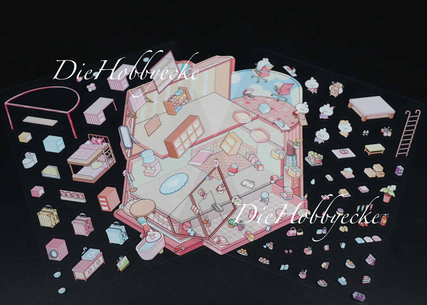 3D Scene Sticker Motiv rosa Schlafsaal