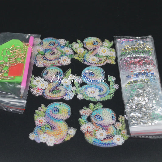 Diamond Painting Anhänger bunte putzige Schlangen