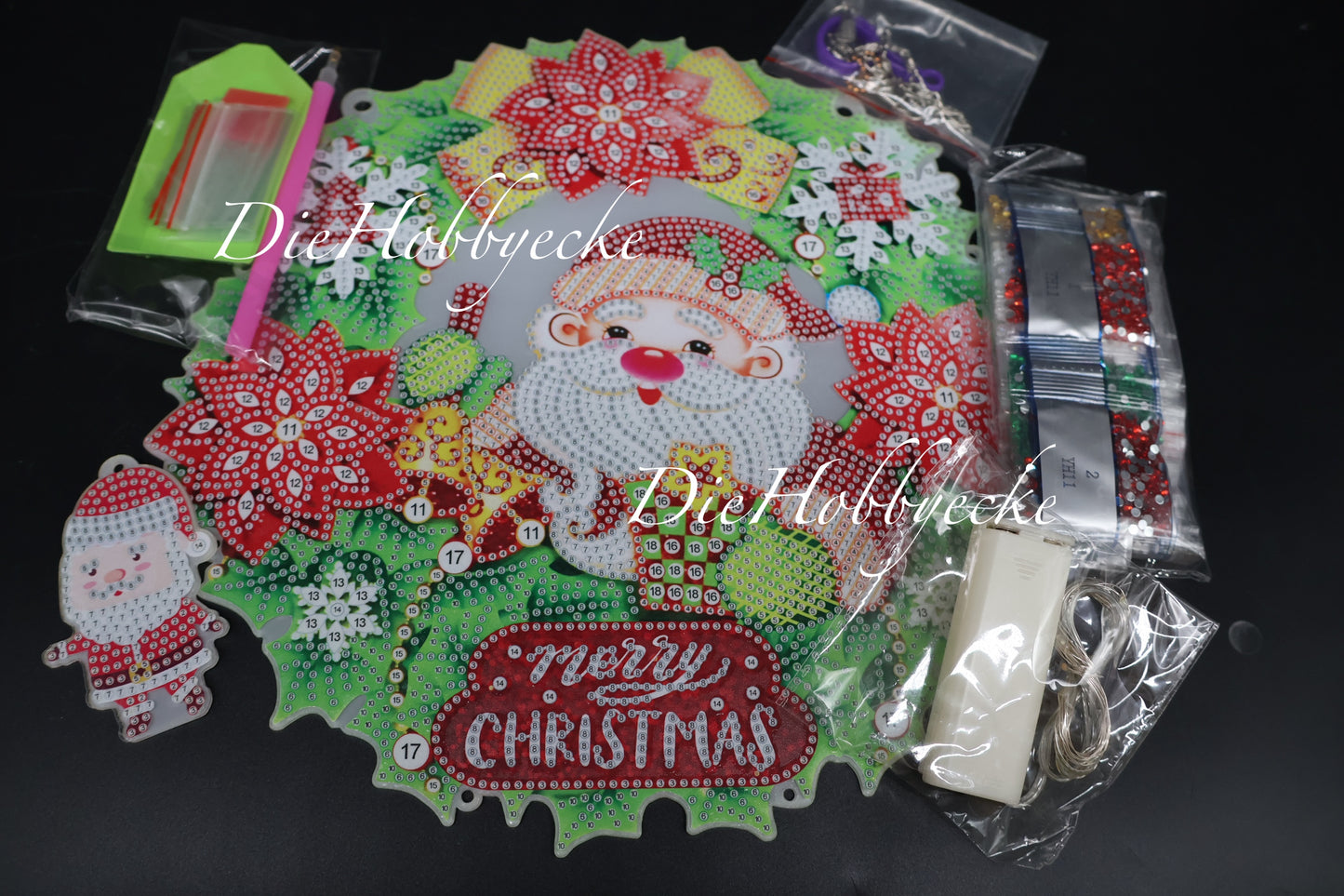 Diamond Painting Merry Christmas Weihnachtskranz-Lampe Motiv Nikolaus