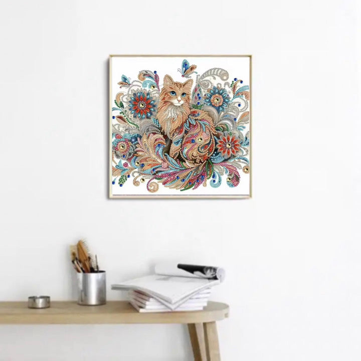 Diamond Painting Teilbild Katze mit Blumen