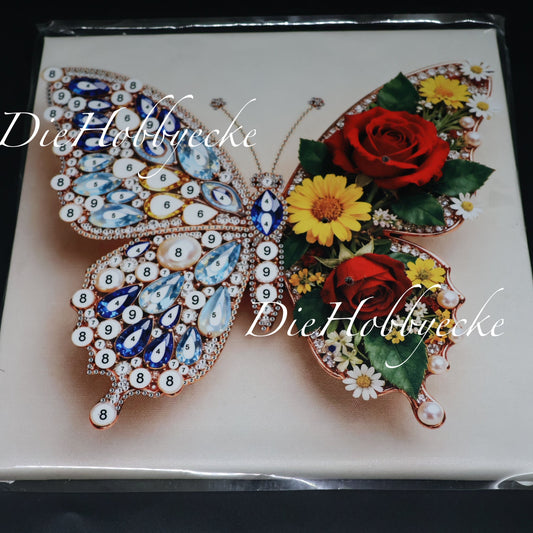 Diamond Painting Teilbild Blumen-3D-Schmetterling