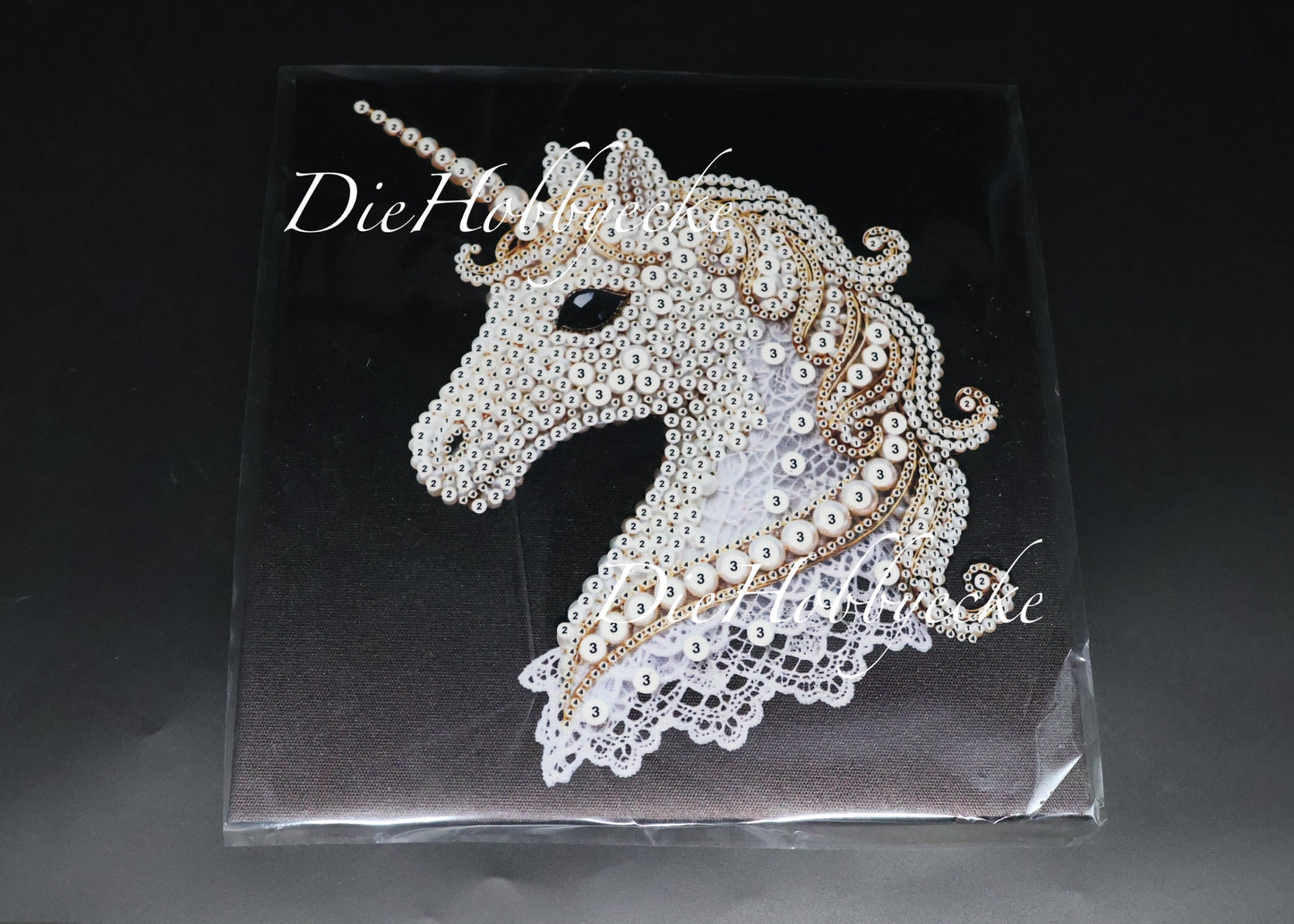Diamond Painting Teilbild gold weißes Einhorn