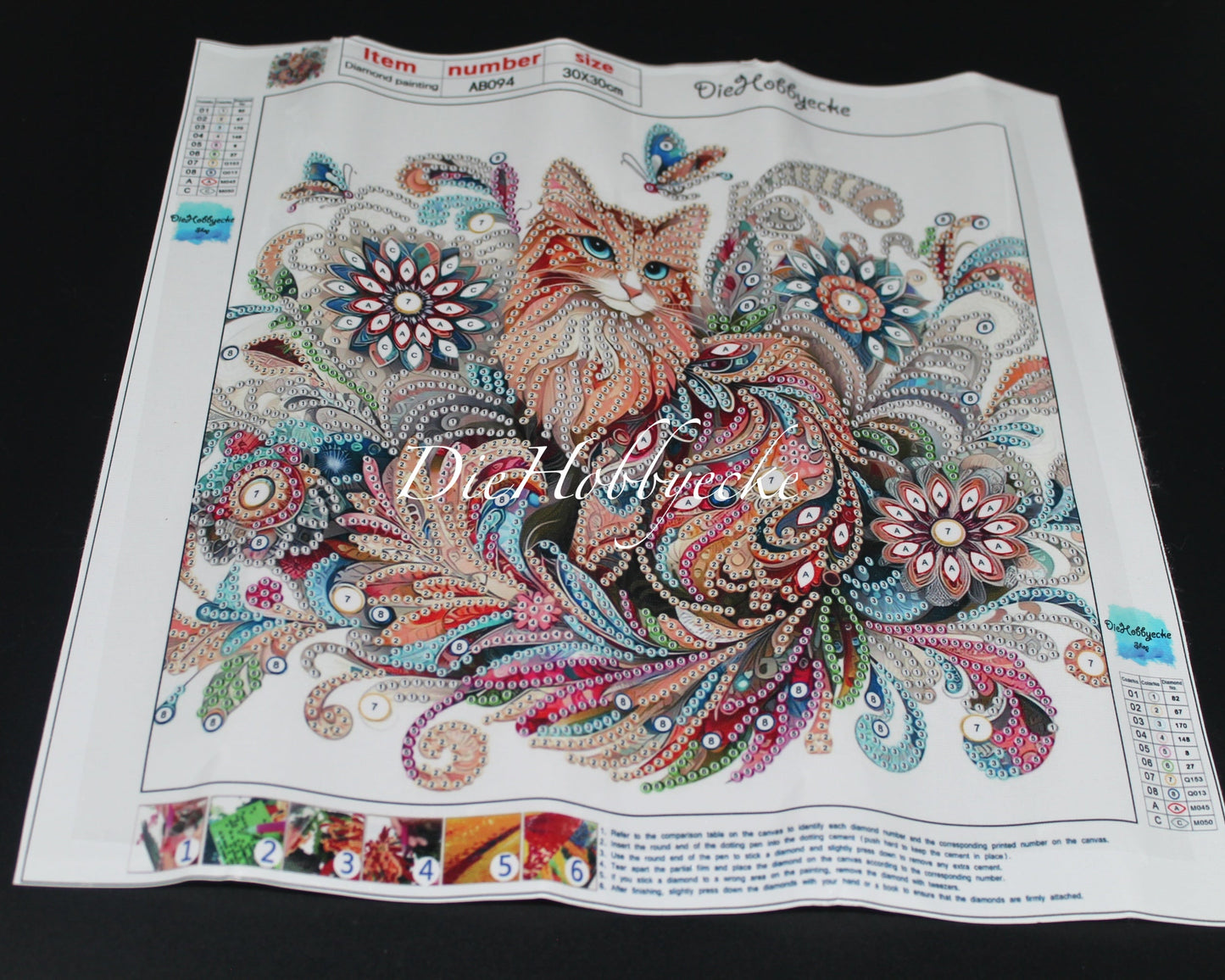 Diamond Painting Teilbild Katze mit Blumen