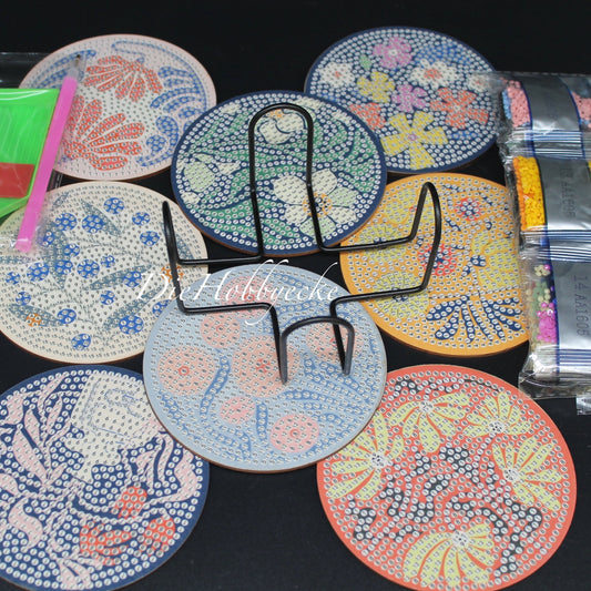 Diamond Painting 8 Untersetzer mit bunten Blumen