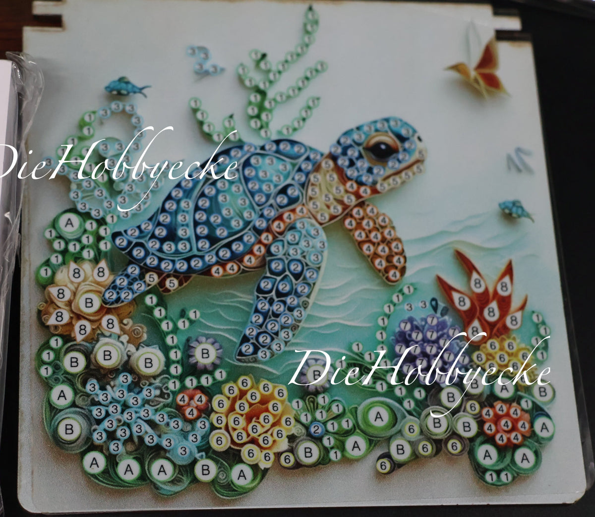 Diamond Painting Zettelbox aus Holz mit Schildi