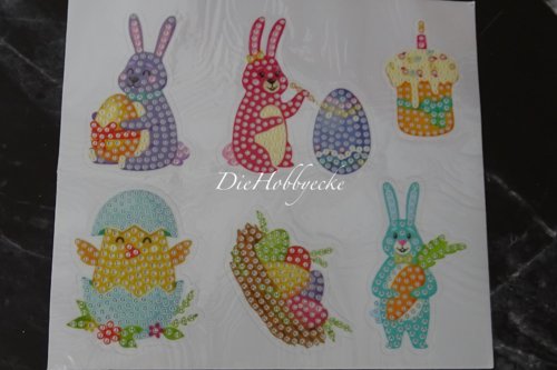 Diamond Painting Ostersticker mit Hasen und Eier