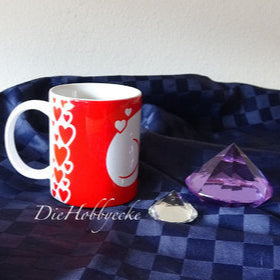 DieHobbyecke Tasse Herzchen und Katze in rot