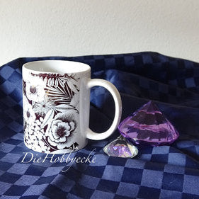 DieHobbyecke Tasse grau weiße Blueten