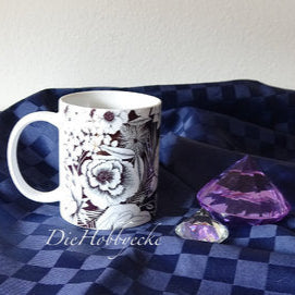 DieHobbyecke Tasse grau weiße Blueten