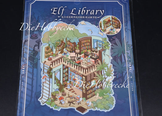3D Scene Sticker Motiv Elfen-Bibliothek