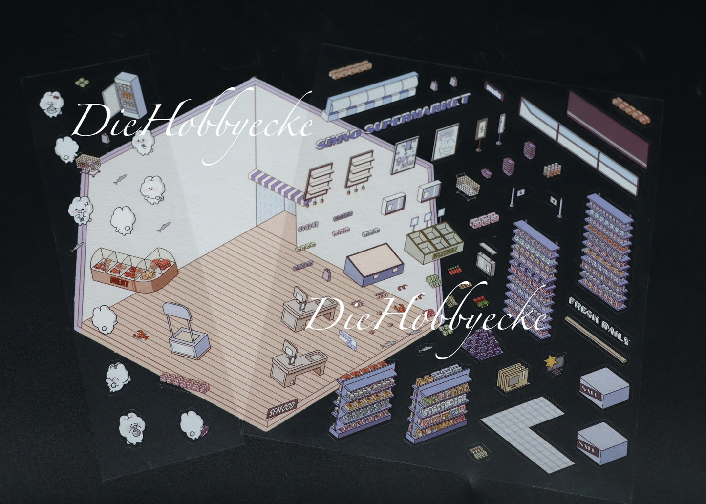 3D Scene Sticker Motiv Supermarkt