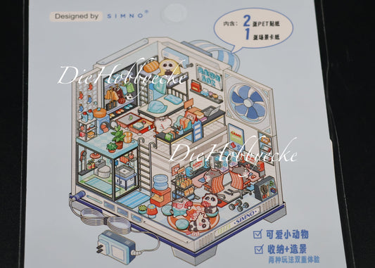 3D Scene Sticker blauer Schlafsaal