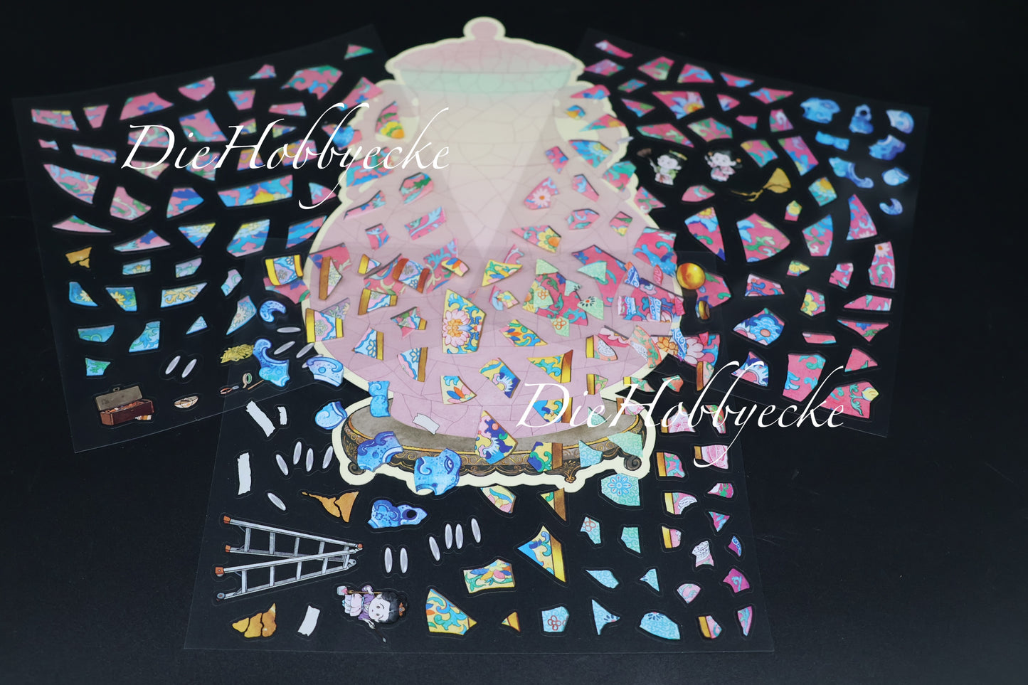 3D Scene Sticker - Motiv chinesiche rosa Vase als Puzzle