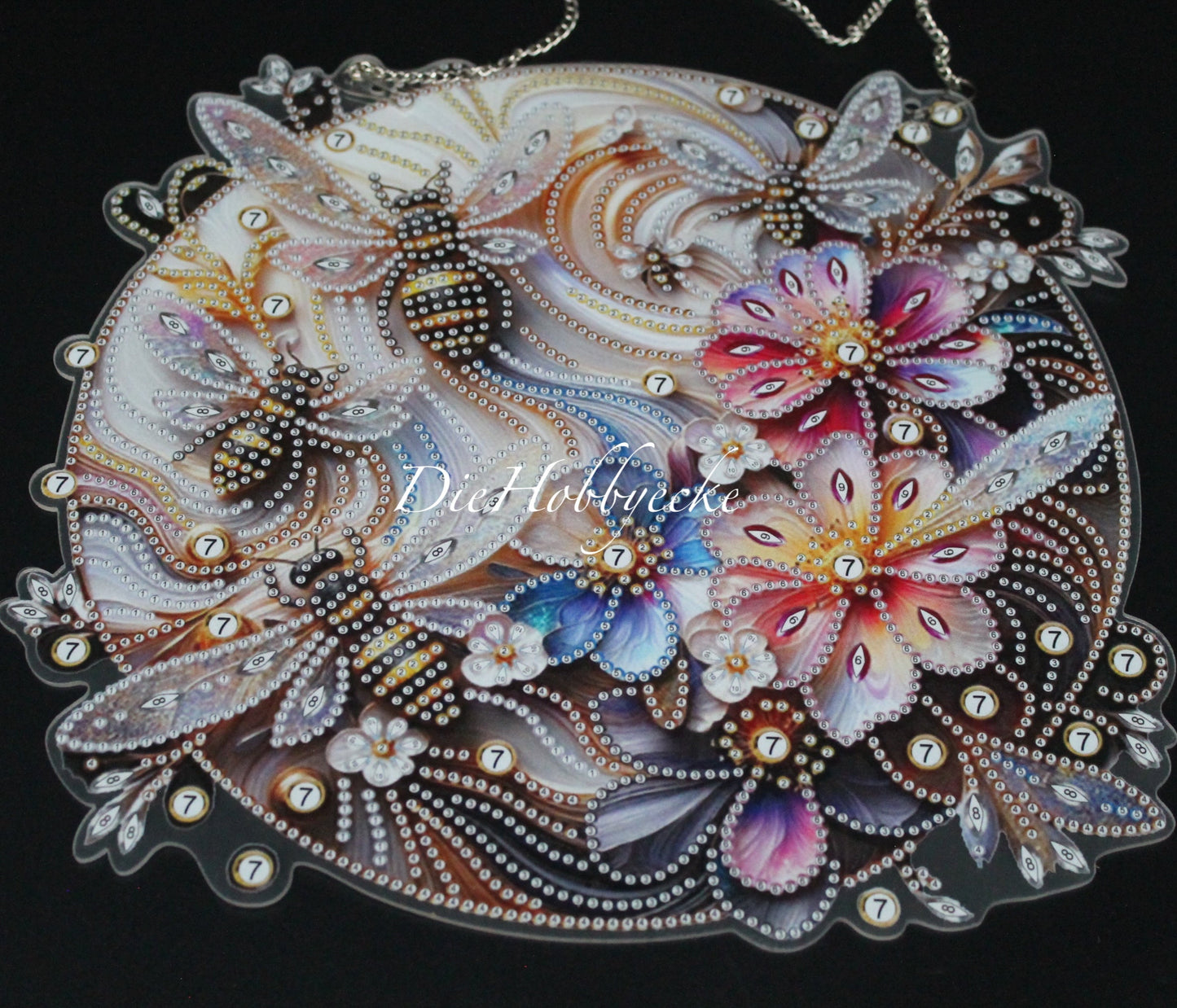 Diamond Painting Aufhänger rund mit Blumen und Biene