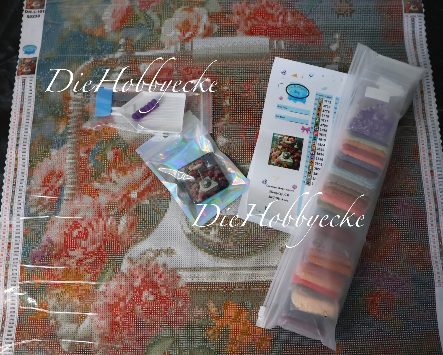 Diamond Painting Bild antikes Blumen-Telefon