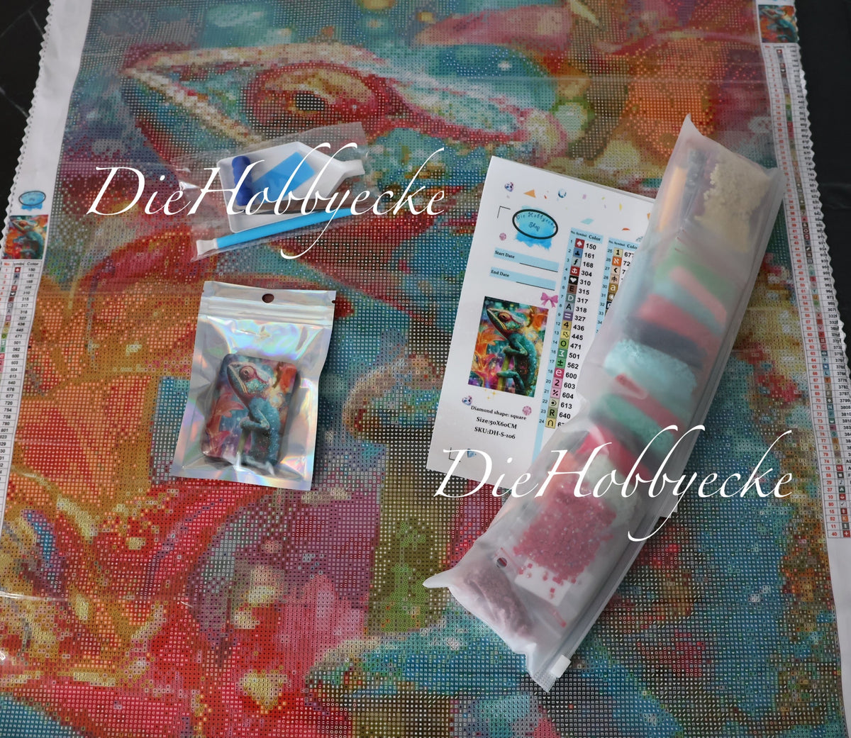Diamond Painting Bild Chamäleon Hugo