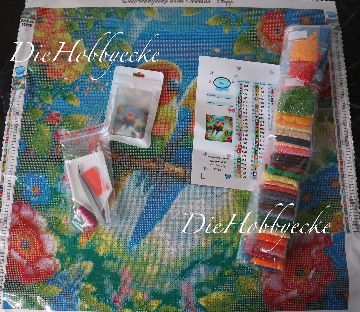 Diamond Painting Bild Papageien-Pärchen Kiwi&Mango