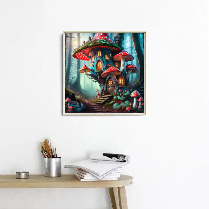 Diamond Painting Bild Wichtel-Pilzhaus im Wald