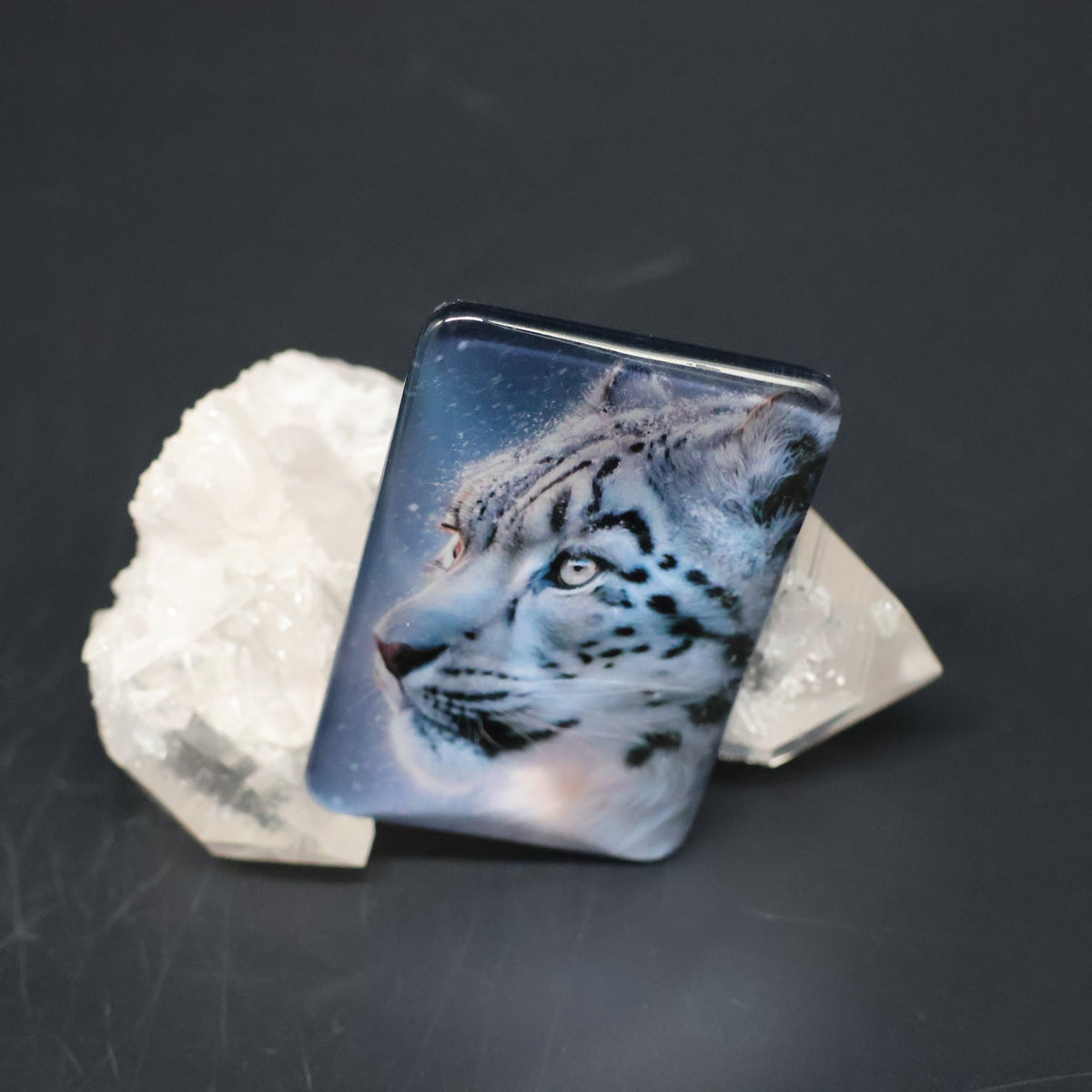 Diamond Painting Cover Minder Violetta, weißer Schneeleopard