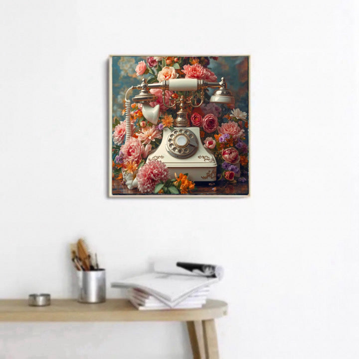 Diamond Painting Bild antikes Blumen-Telefon