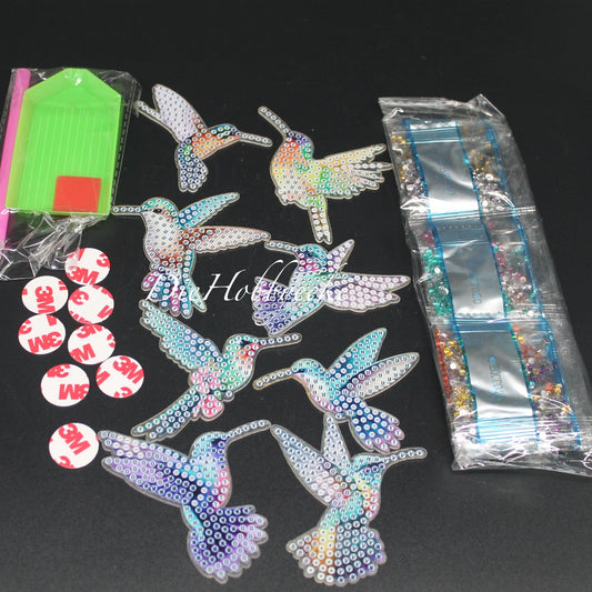 Diamond Painting 8 Kühlschrankmagnete mit bunten Kolibris