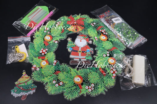 Diamond Painting Weihnachtskranz-Lampe Motiv Nikolaus+Weihnachtsbaum