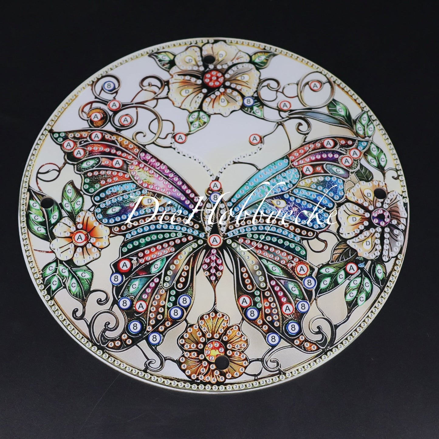 Diamond Pairing runde Schatulle mit Schmetterling und Blumen