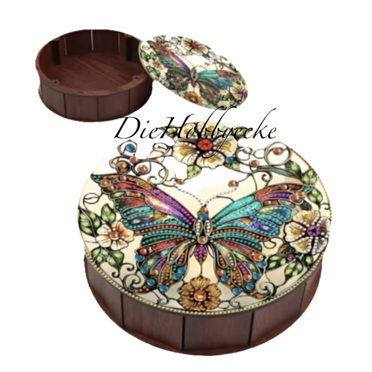 Diamond Pairing runde Schatulle mit Schmetterling und Blumen
