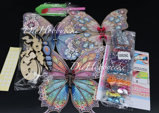 Diamond Painting 3 bunte Schmetterlinge auf Holz für Wand