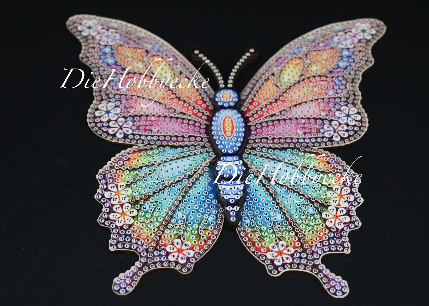 Diamond Painting 3 bunte Schmetterlinge auf Holz für Wand