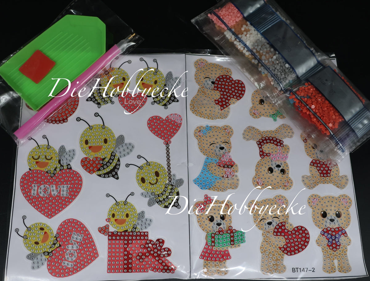 Diamond Painting LOVE Sticker Bienchen und Bärchen