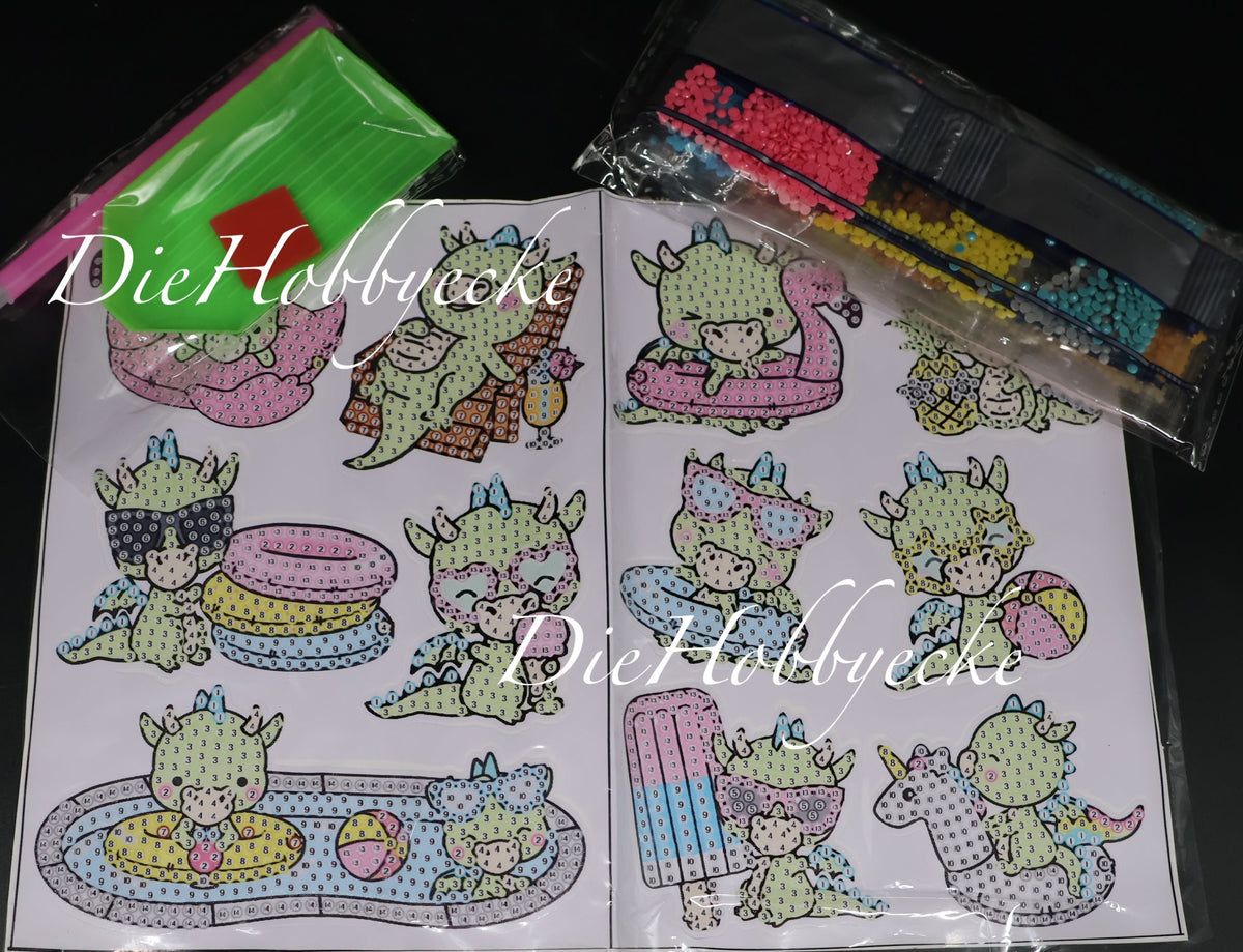 Diamond Painting putzige Sticker Bade-Drachen