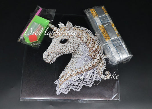 Diamond Painting Teilbild gold weißes Einhorn