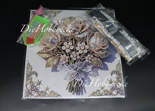 Diamond Painting Teilbild weiß goldener Strauß-Rosen