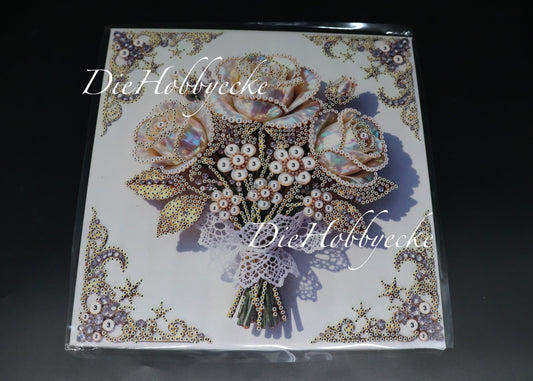 Diamond Painting Teilbild weiß goldener Strauß-Rosen