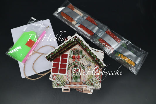 Diamond Painting Holz Weihnachtshäuschen mit Mistelzweigen