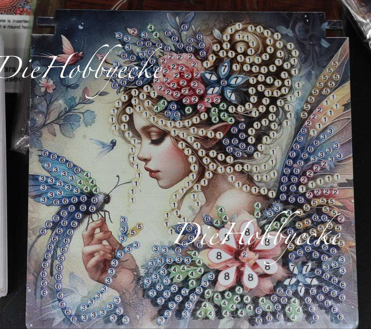 Diamond Painting Zettelbox aus Holz mit Elfe