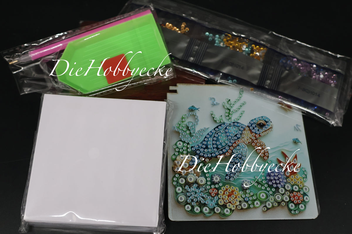 Diamond Painting Zettelbox aus Holz mit Schild