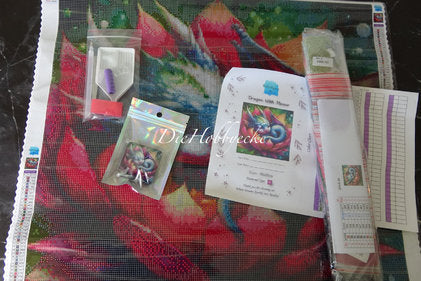 Diamond Painting Bild 50x50 Baby-Drache 'Fiona’ Harz-/Fairy Dust Steine with DiamondPaintingBee