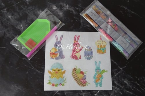 Diamond Painting Ostersticker mit Hasen und Eier