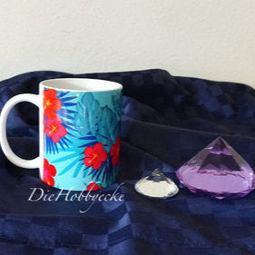 DieHobbyecke Tasse Hibiskusblüten blau rot