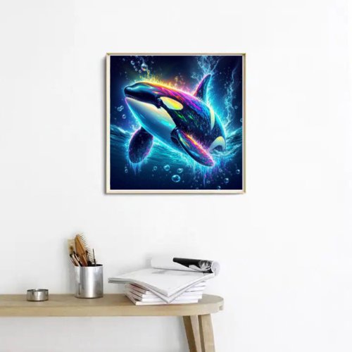 Diamond Painting Bild 50x50 Wal Orci 120x Harz-/AB-Fairy Dust-Steine with DiamondPaintingBee